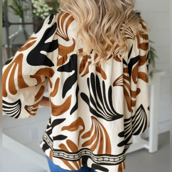 Women's Brown Abstract Blouse - Picture 2 of 11